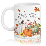 Whaline Fall Mug Green Orange White Pumpkin Leaves Coffee Mug Hello Pumpkin Ceramic Drinking Cup for Autumn Thanksgiving Supplie