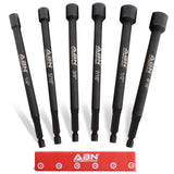 ABN Impact Nut Driver Tool Set 6pc SAE 6 IN Long Shank Nut Driver Bits Magnetic Tip Sockets, 1/4 IN Hex Shank