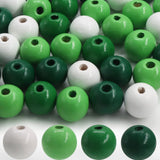 150 Pieces 16mm White Green Series Wood Beads Round Wooden Beads for St. Patrick's Day Decoration (Green Set, 16mm)