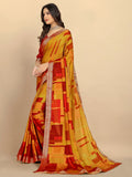Rangita Women Abstract Printed Moss Georgette Saree With Blouse Piece - Yellow (Size 5.5 Mtr)