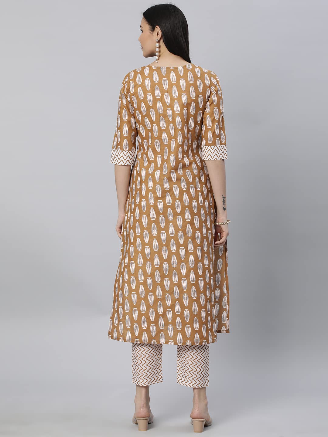 Anni Designer Women'S Cotton Blend Traditional Straight Printed Kurta And Pant Set (Danapa Mustard_S_Mustard_Small),Mustard,S,Cotton Blend,Regular,Pants