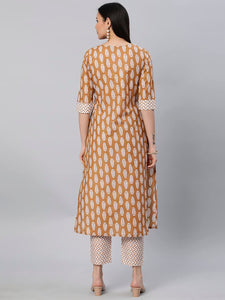 Gosriki Women'S Cotton Blend Traditional Straight Printed Kurta And Pant Set (Danapa Mustard-Gs_Xl_Mustard_X-Large),Mustard,,B0BWV2MJMJ