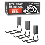 GATOR MAGNETICS MEGA 6 in Open Hooks, 45 lb Heavy Duty Magnetic Hooks for Steel Surfaces, Patented Easy-Release, Non-Slip Grip -
