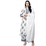 Gosriki Women'S Cotton Straight Kurta With Palazzo & Dupatta (Liba-Guldasta-White New_S_White_Small),Off-White,,B09F9RQ69P