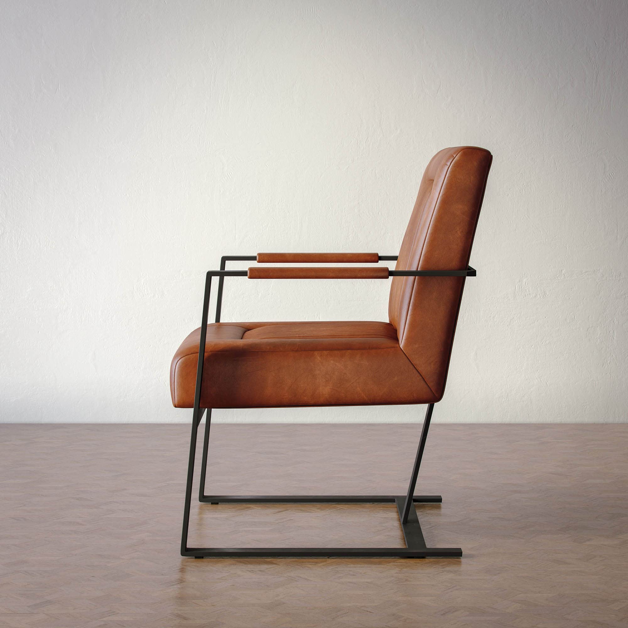 Jofran Maguire Mid-Century Modern Genuine Leather Upholstered Sled Accent Chair, Saddle