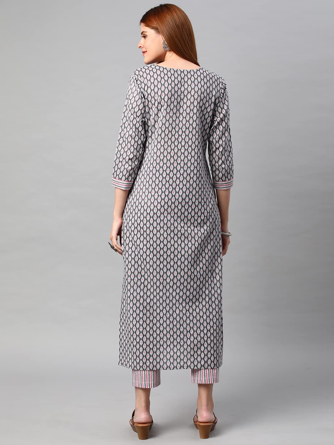Anni Designer Women'S Cotton Blend Printed Straight Kurta With Pant (Varupini Grey_Xl_Grey_X-Large),Grey,XL,Cotton Blend,Regular,Pants