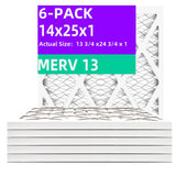 Qingzhug 14x25x1 MERV 13 (6-Pack) Pleated Air Filter (Actual Size: 13.75 x 24.75 x 0.75) MPR 1900 & FPR 10, Furnace Air Filters