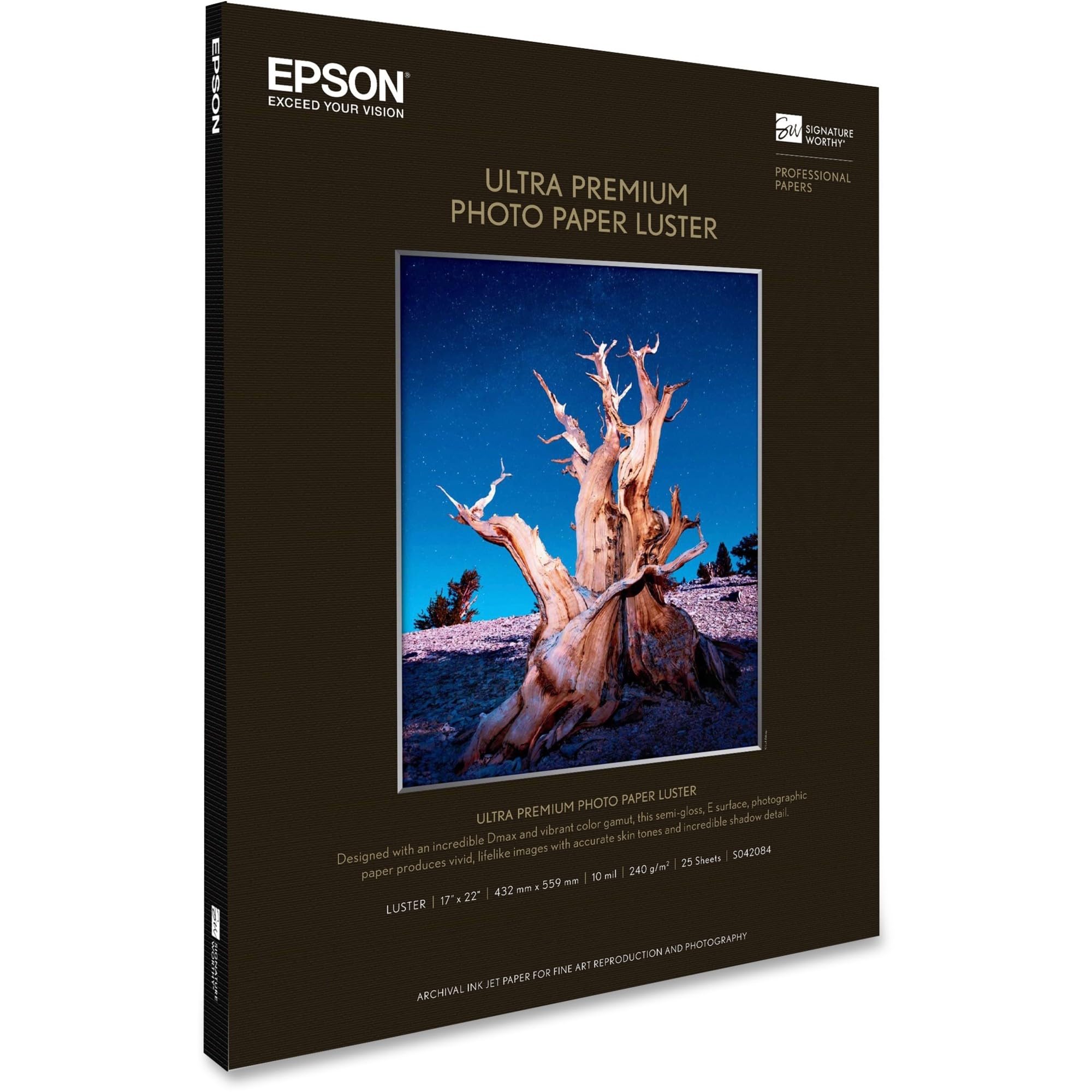 Epson Ultra Premium Photo Paper LUSTER (17x22 Inches, 25 Sheets) (S042084) , White