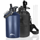 StarSpeed One Gallon Insulated Water Bottle with Straws & 2 Lids, 128oz Stainless Steel Double Walled Vacuum Water Jug, Large Wi