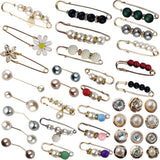 TIHOOD 40PCS Pearl Brooch,Pant Waist Tightener Safety Pin Double Faux Pearl Brooches for Women Girls Fashion Cover Up Buttons Cl