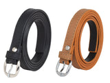 Zacharias WomenS Artificial Leather 0.5 Inches Slim Belt V0.5_(Black & Tan_Pack Of 2)