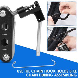 WOTOW Bike Repair Tool Kit & Bike Saddle Bag, 14 in 1 Bike Chain Tool Hex Key Wrench Maintain Accessories Multitool Set with Por