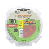 Gator 5 Random Orbit Hook & Loop Red Resin Aluminum Oxide Sanding Discs, 8Hole, 180 Grit, 50 Pack