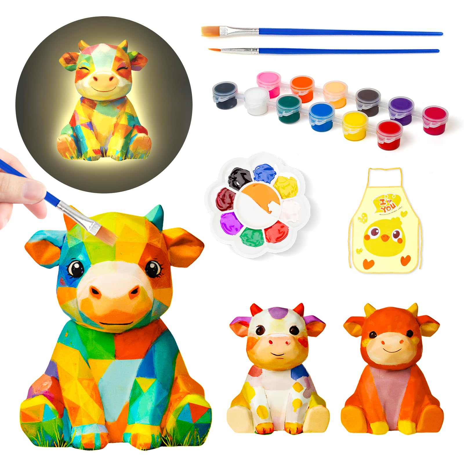 Paint Your Own Cow Lamp Kit, Arts and Crafts for Kids Ages 8-12, Art Supplies for Kids Ages 9-12, DIY Cow Night Light, Painting 