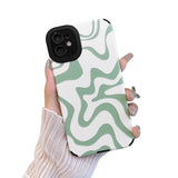 Sayoaho Designed for iPhone 11 Phone Case, Soft PU Leather TPU and Cute Art Wavy Painted for Women Girls, Slim Protective Shockp