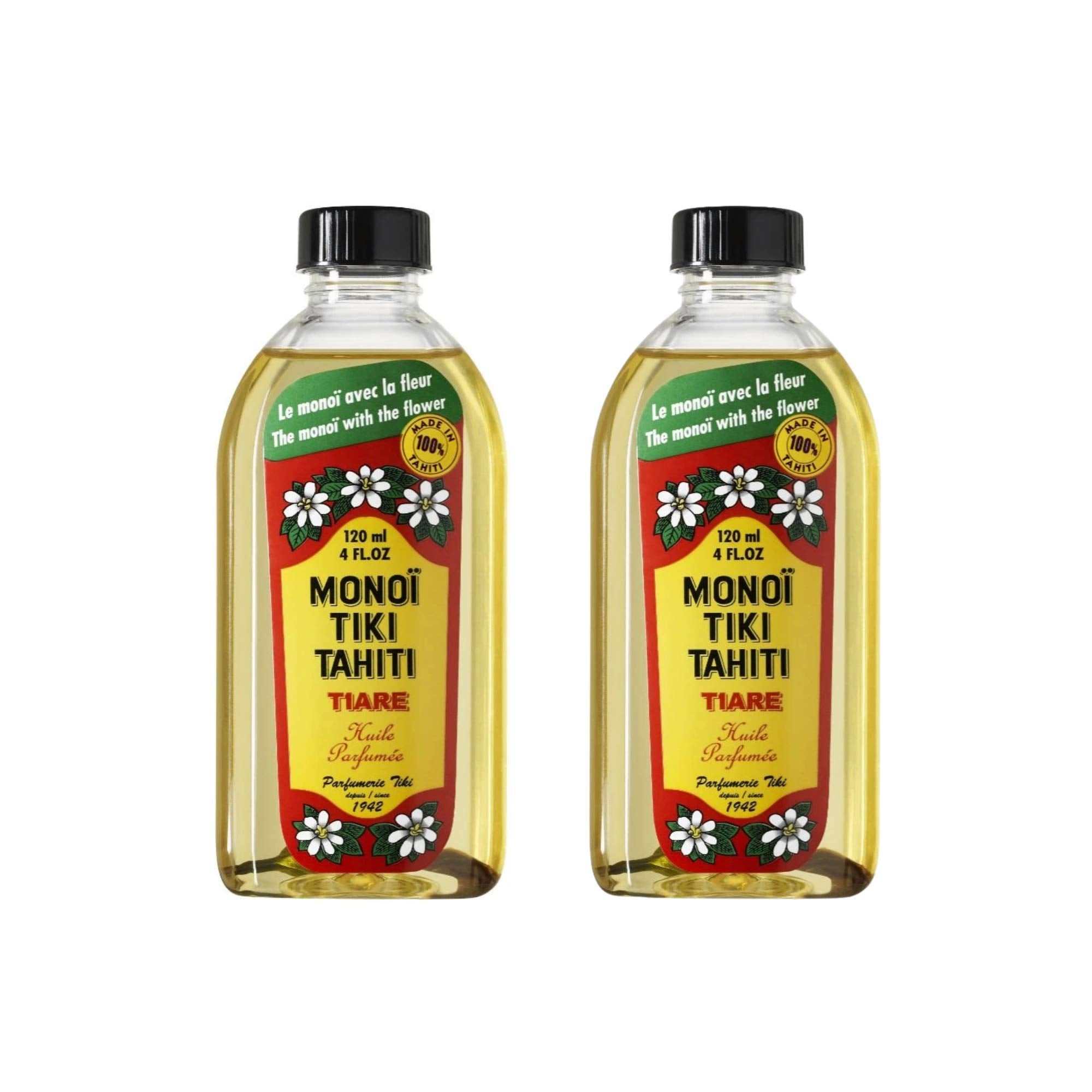 Monoi Tiki Tahiti - Tiare Coconut Oil - Original Tahitian Gardenia Fragrance - For Hydrated Skin and Hair - 4 fl. oz. (Pack of 2