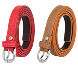 Zacharias WomenS Artificial Leather 0.5 Inches Slim Belt V0.5_(Red & Tan_Pack Of 2)