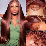 Reddish Brown Lace Front Wigs Human Hair 13x6 Straight Lace Front Wig 180% Density 33# Lace Frontal Wigs Human Hair Pre Plucked 