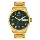 Timex Analog Watch For Man With Green Round Dial & Gold Stainless Steel Bracelet Band Water Resistant Men'S Wrist Watches - Tw0T