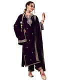 Libas Women'S Velvet Embroidered Kurta Set (48816O_Burgundy_Xs)