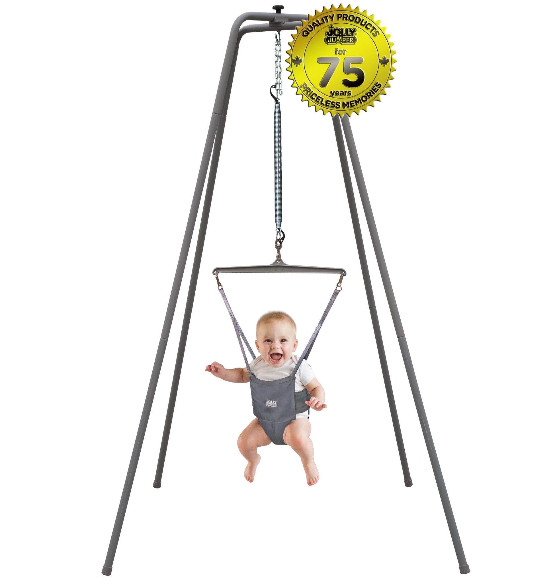 Jolly Jumper Elite Grey Saddle- The Original Jolly Jumper with Super Stand and Premium Spring. an Alternative to Baby Bouncers,