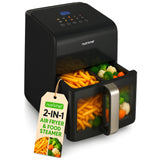 NutriChef 6 Liter Electric Air Fryer & Food Steamer Function | 12-1 Preset Cooking Functions, Fries, Chicken, & More | Transpare