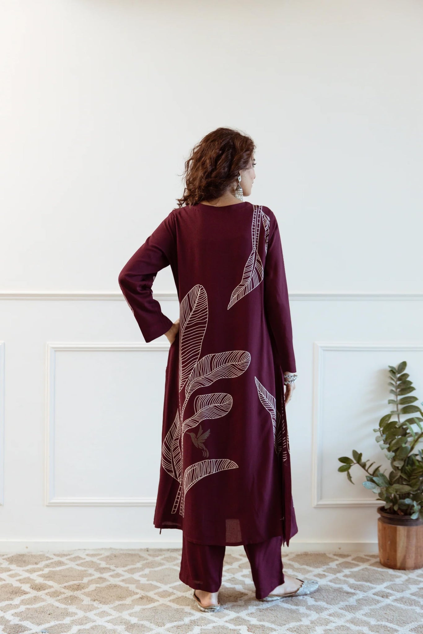 Anni Designer Women'S Rayon Blend Straight Printed Kurta With Palazzo (Kathija Wine_Xl_Wine_X-Large),Wine,XL,Rayon Blend,Regular,