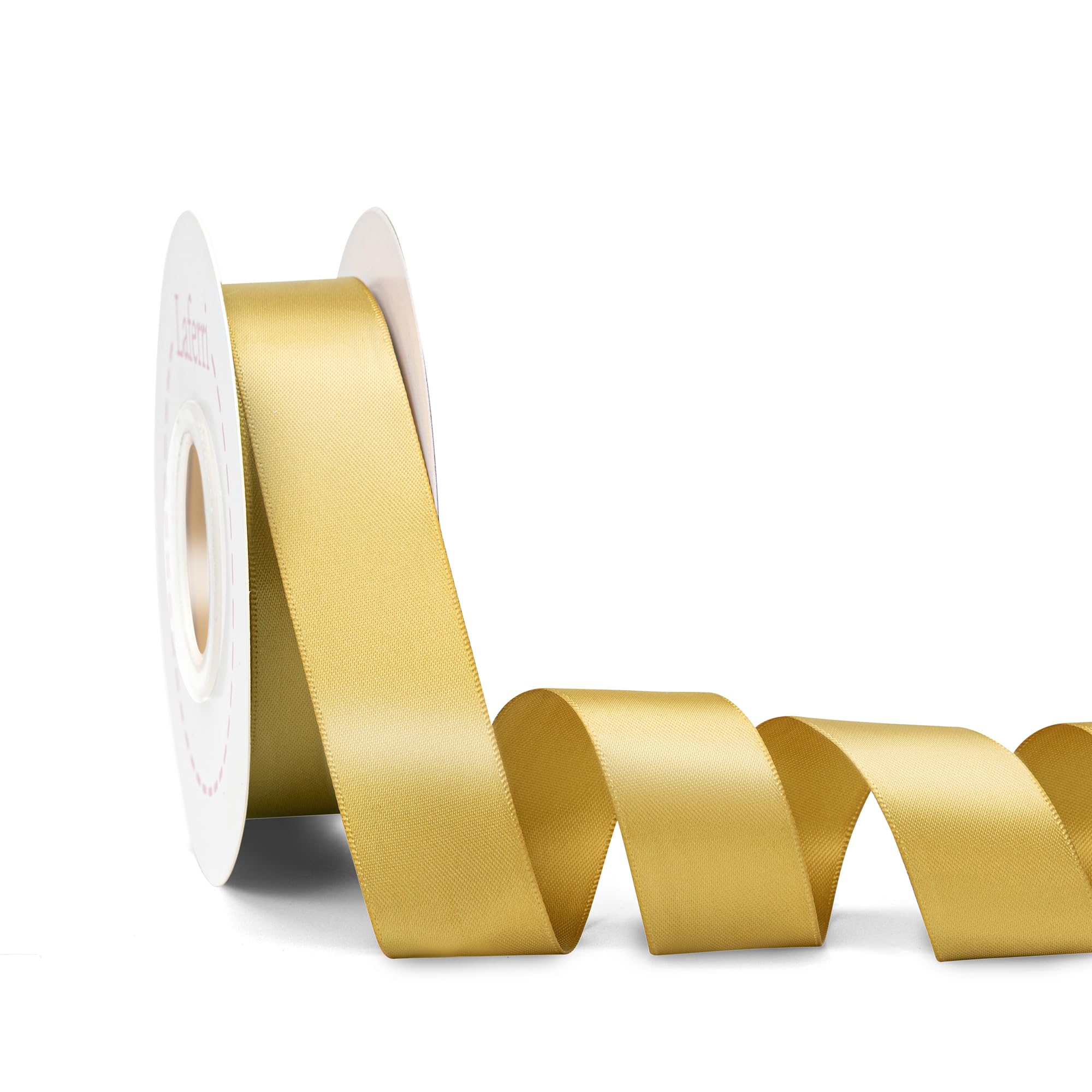 Laferri Gold Ribbon,1 X 25 Yards,Double Faced Dijon Satin Ribbon for Gift Wrapping DIY Craft Floral Bouquets Wedding Party Decor