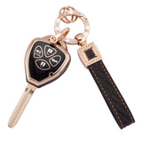 EKALA for Toyota Key Fob Cover with Leather Keychain 4 Buttons Soft TPU Protective Key Case Shell Fit for Toyota Camry Avalon Co