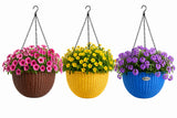 Nextpro Plastic Hanging Planters, Round, RattanStyle Finish, Multicolour, 8 Inch, With Chain, For Balcony, Garden, Indoor & Out