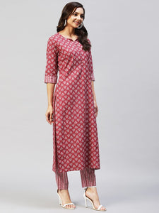Gosriki Women'S Cotton Blend Straight Printed Kurta With Palazzo (Gapati Maroon_Xxl-Go_Maroon_Xx-Large),Maroon,2,B0B9Y2WSSK