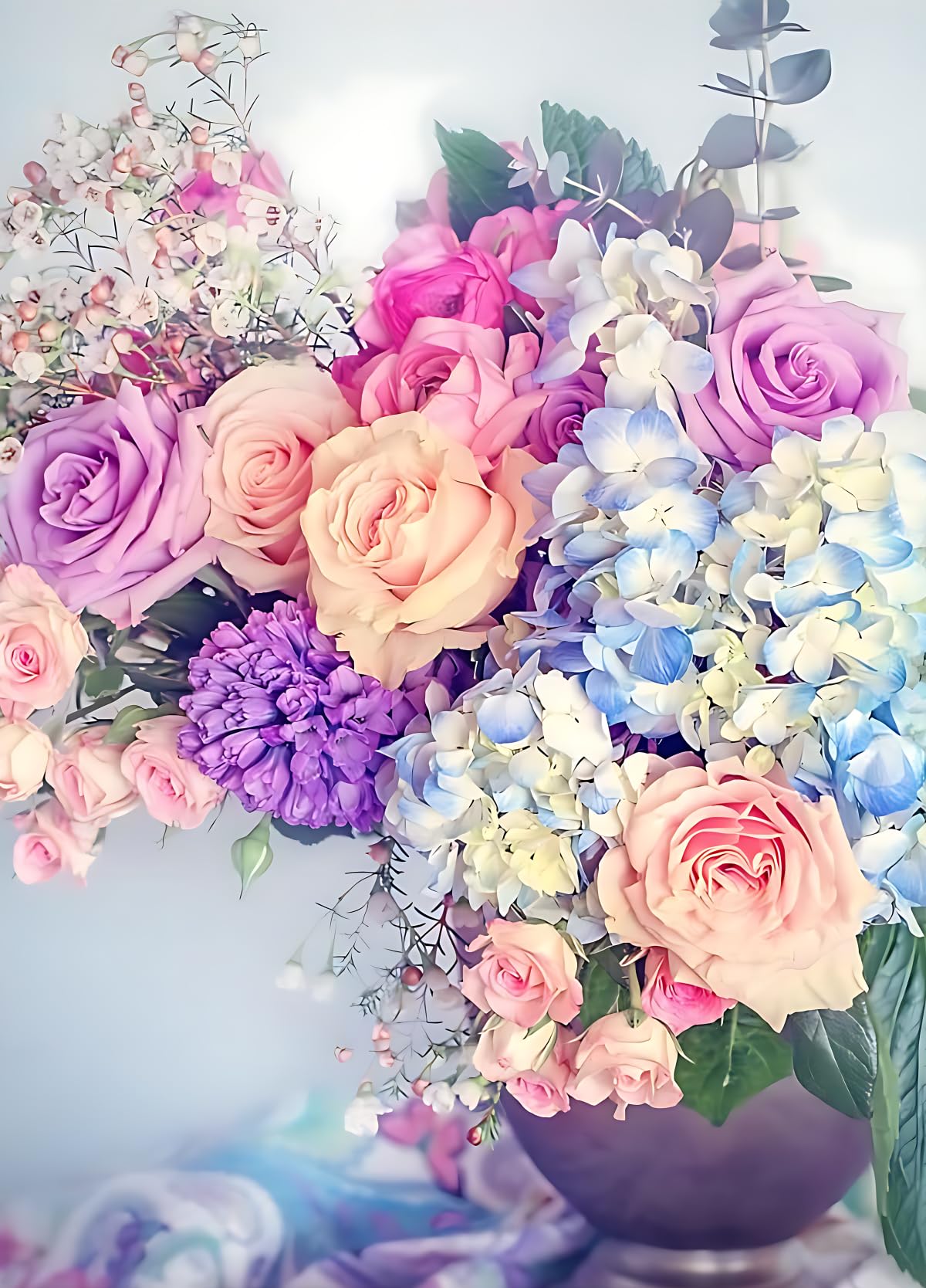 5D Colorful Flowers Diamond Art Kit for Adults, 12x16 Inch Vibrant Multi-Color Floral Painting with Canvas, DIY Full Drill Gem D