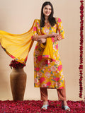 Anni Designer Women'S Rayon Blend Straight Printed Kurta With Pant & Dupatta (Ganita Mustard-Vks01_5Xl_Mustard_Xxxxx-Large),Mustard,5XL,,,