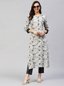 Gosriki Women'S Cotton Blend Straight Printed Kurta With Pant (Lucifer Grey_Xl-Go_Grey_X-Large),Grey,,B0BBVSN8Z1