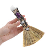 RENEMEGO White Crystal Witch Broom Witchcraft Supplies Mini Witches Broomstick with Amethyst Clusters Altar Supplies with Natu