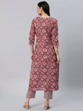 Anni Designer Women'S Cotton Blend Straight Printed Kurta With Pant (Priyani Red-Nw6_M_Red_Medium),Red,M,Cotton Blend,Regular,Pants
