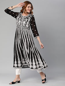 Gosriki Women'S Georgette Chikankari Embroidered Anarkali Kurti (Kari Black-Gs_M_Black_Medium),Black,,B0C5RTQHRP