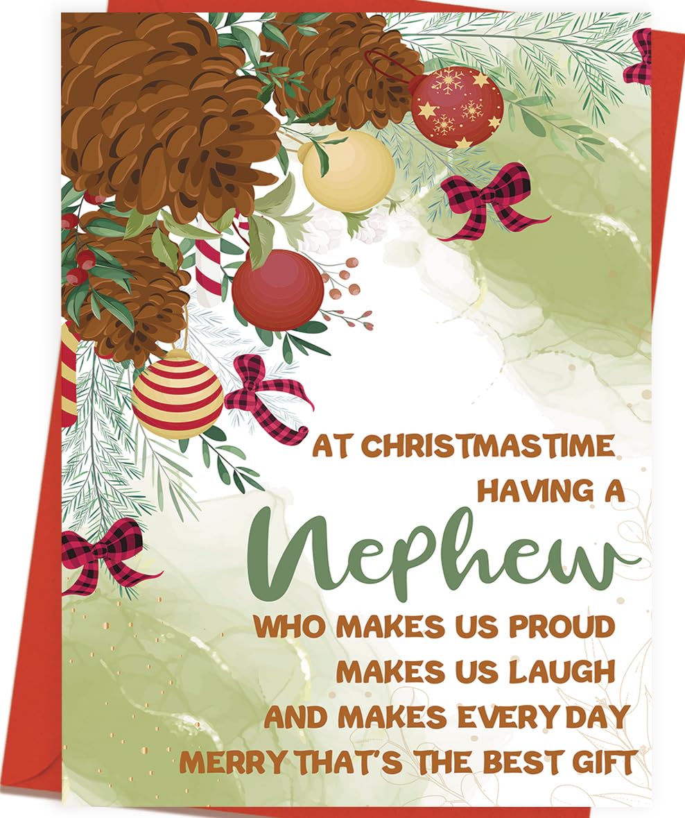 OJsensai Funny Merry Christmas Card & Gifts for Nephew, Nephew Christmas Card from Aunt Uncle, Xmas Cards Decoration Ideas
