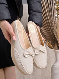 Shoetopia Stylish Comfortable Upper Bow Detailed Cream Slip-On Loafers For Girls-Eu36,Bronze,3,B0D5HDX864