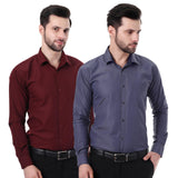Xjarvis Austin Men'S Cotton Blend Shirt |Slim Fit Formal Shirt With Pocket |Plain | Long Sleeve Spread Collar | Casual Wear Regular Fit Shirt Pack Of 2 (Maroon Slate Blue L),Maroon, Slate Blue,,B0F59XN17C