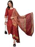 Gosriki Women'S Cotton Blend Staright Printed Kurta With Pant & Dupatta (Gaytri Red-Nw-Gs_M_Red_Medium),Red,,B0C9X41854