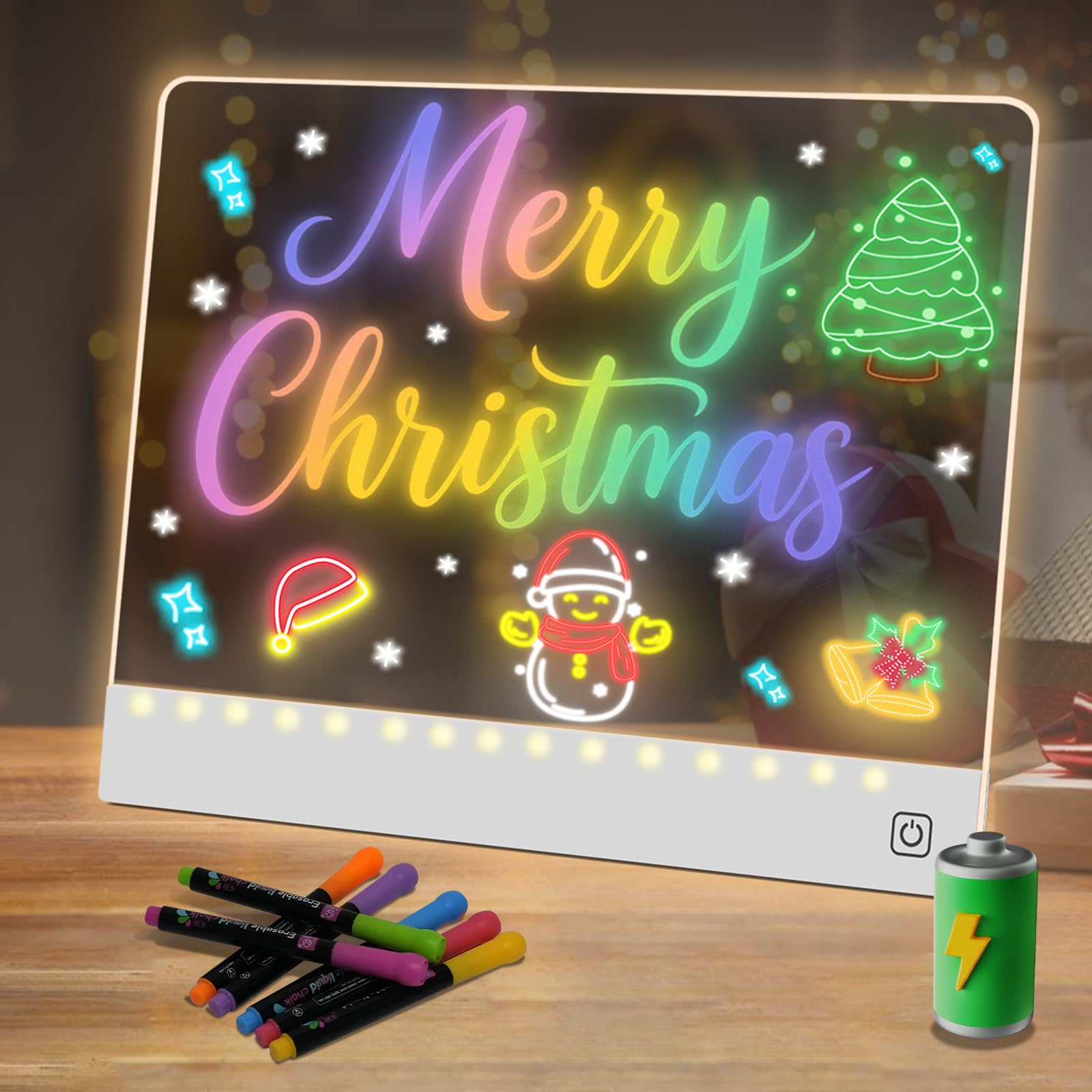 16 Led Drawing Board for Kids Rechargeable, Portable Doodle Glow LED Note Board with 7 Colors, Light Up Acrylic Dry Erase Lumi 