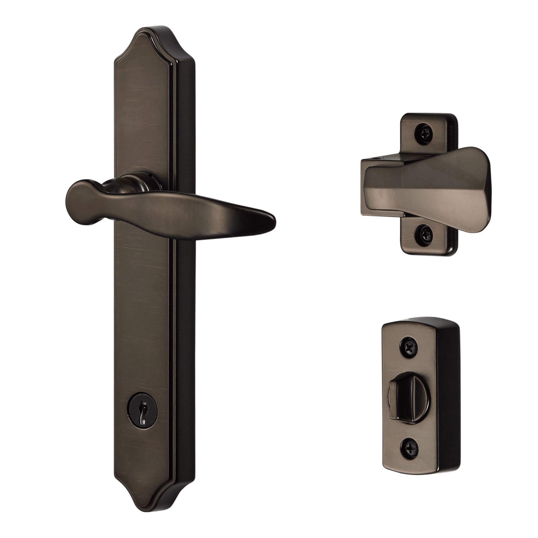 Ideal Security Door Lever With Deadbolt Lock For Out-Swinging Doors, Oiled Rubbed Bronze (4-Piece Set)