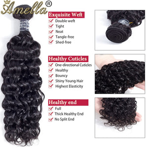 Amella Hair Brazilian Curly Virgin Hair Weave 3 Bundles with 4X4 Lace Closure 8A Brazilian Kinky Curly Hair Weave Bundles Natura