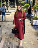 Anni Designer Women'S Rayon Blend Straight Printed Kurta With Palazzo & Dupatta (Debashree Maroon_M_Maroon_Medium),Maroon,M,Rayon Blend,Regular,