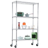 BestOffice | 4-Tier Wire Storage Shelves with Wheels | 36x14x62 | Chrome | Adjustable Racks | Heavy-Duty Metal Shelf, Holds Upto
