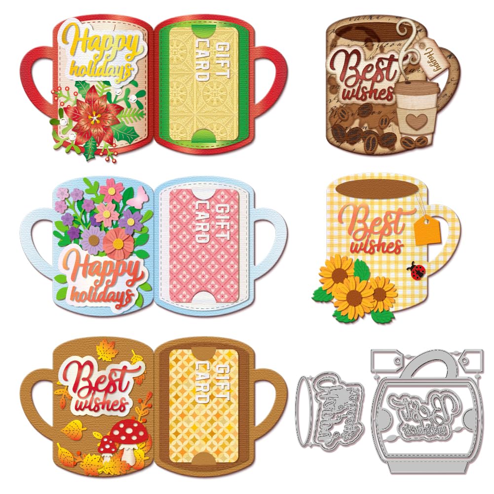 GLOBLELAND Cup Gift Card Holder Cutting Dies for Card Making Coffee Tea Cup Cut Die for DIY Scrapbooking Journal Embossing Paper