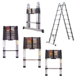 Telescoping Ladder 12.5ft Stainless Steel Extension Folding Ladder, Folded Height 2.8ft, 330lbs Max Load Capacity, Portable Heav
