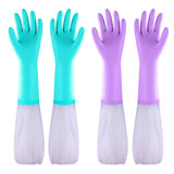 Elgood Reusable Long Sleeve Dishwashing Cleaning Gloves with Latex Free,Cotton Lining,Kitchen Gloves 2 Pairs,Purple+Blue M