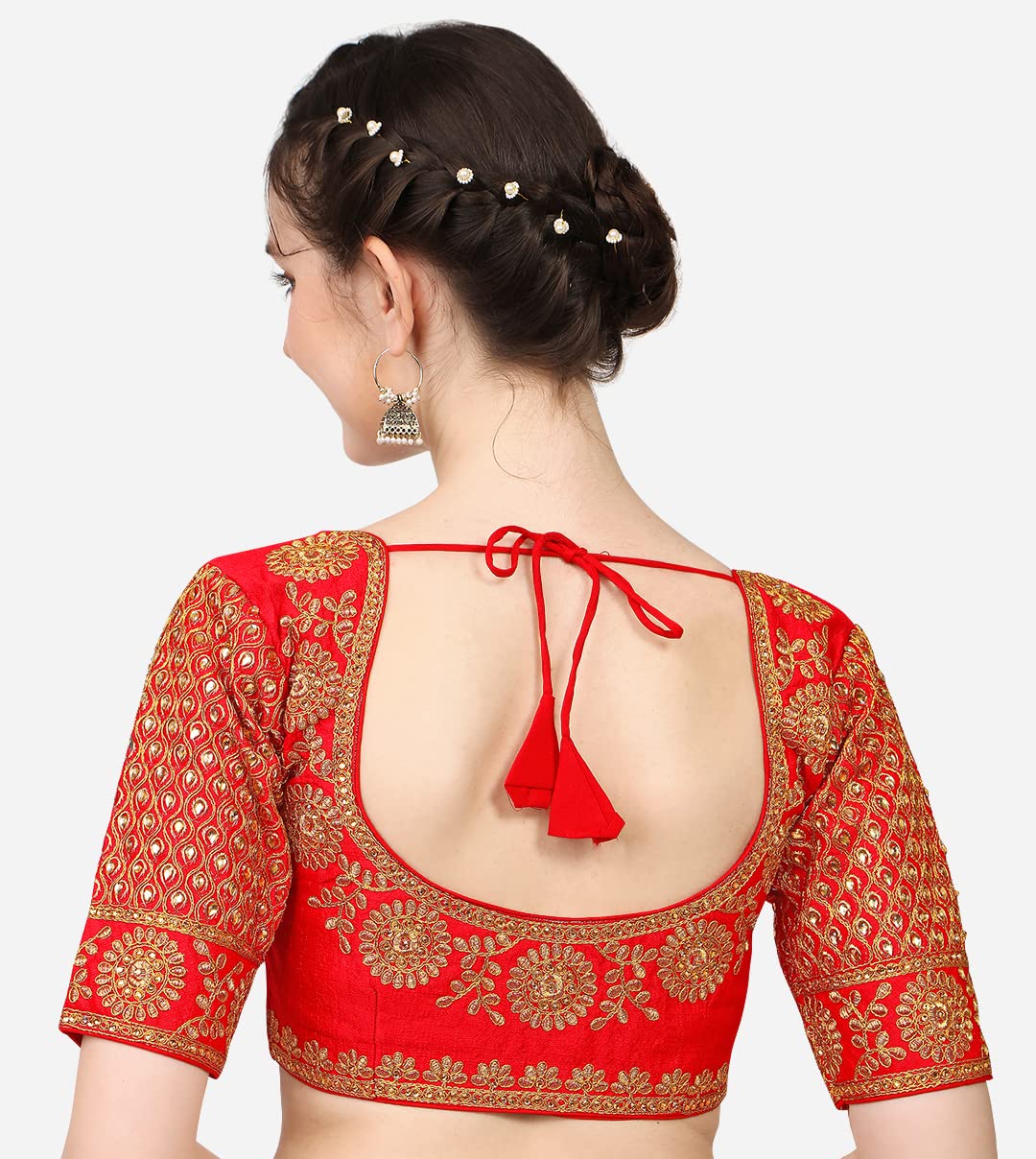 Vihu Fashion Women'S Multicolor Heavy Hand Morpankh Sleeves Embroidery Thread Stone Work Phantom Silk Readymade Blouse For Saree And Lehenga Choli (Red, 38)